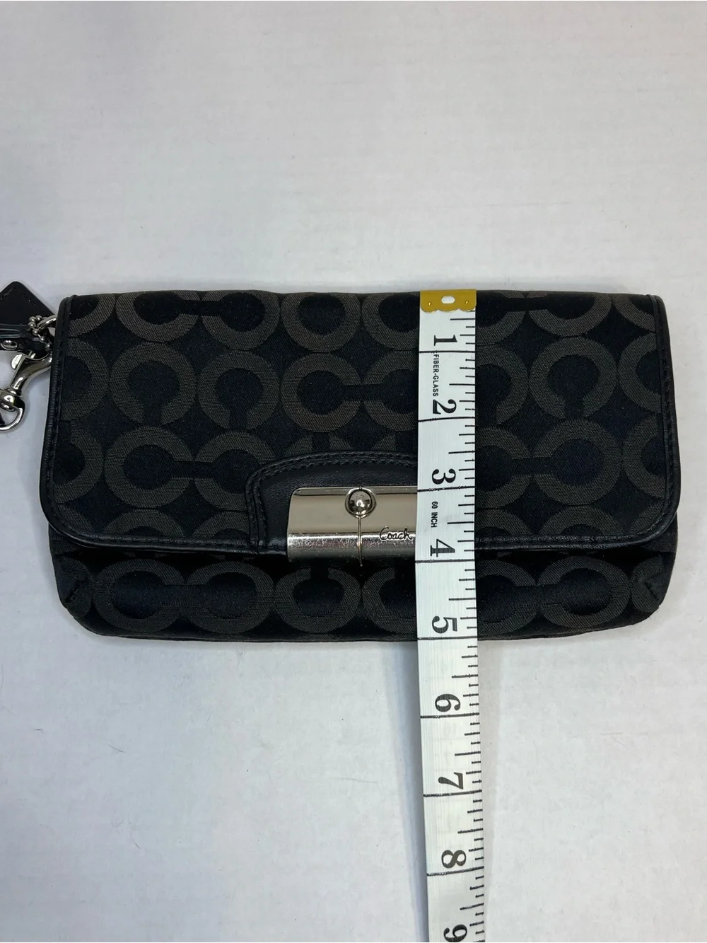 Coach Kristin Signature Op Art Black Jacquard Wristlet Clutch Bag